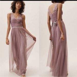 Hitherto BHLDN Fleur Dress Bridesmaid Cocktail Full Length Lace Dusty Pink